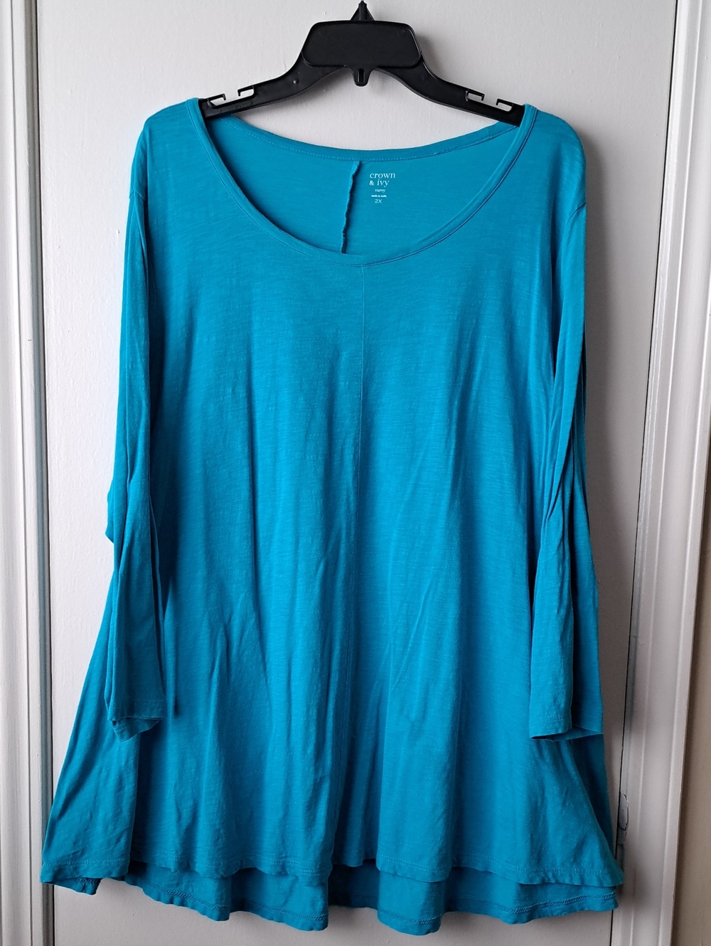 crown & ivy Bright Teal Scoop Neck Long Sleeve Tunic 2X
